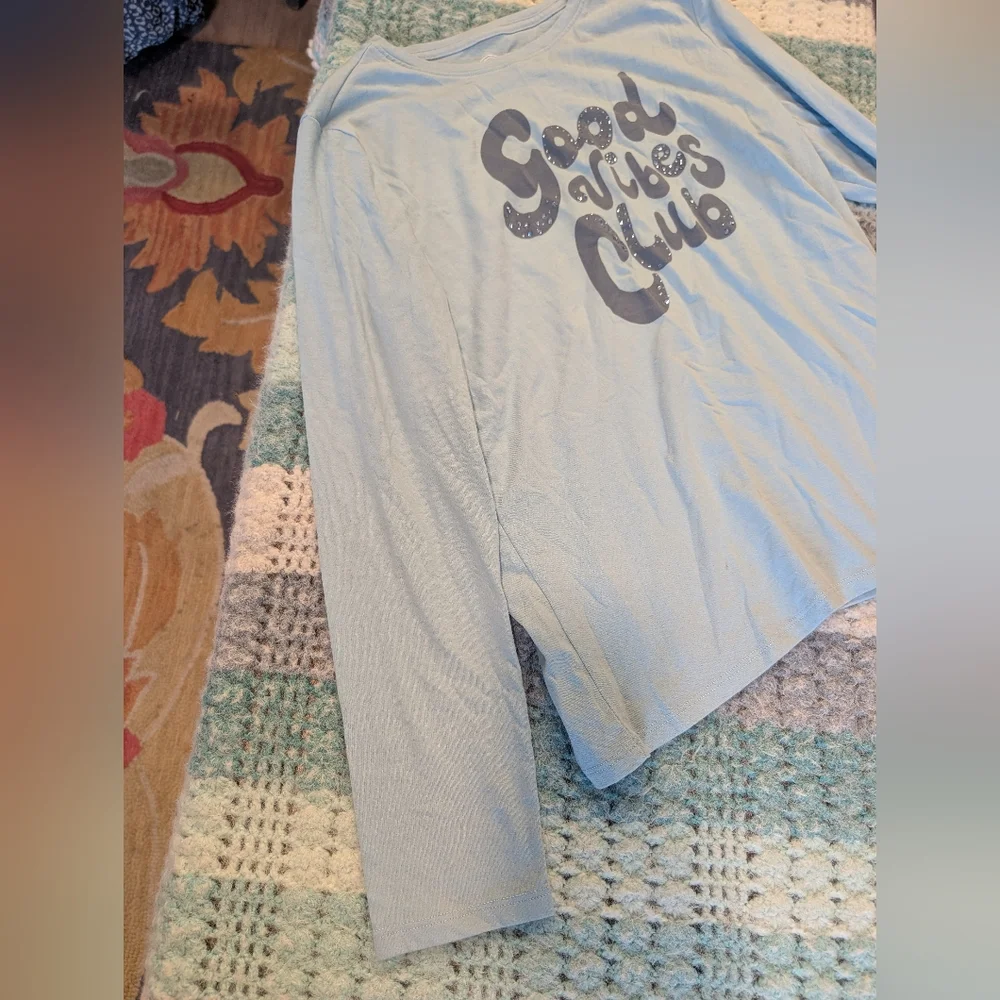 Girls Long Sleeve Blue SGood Vibes Club' Top Size xXL‎ Size 18 Wonder Nation